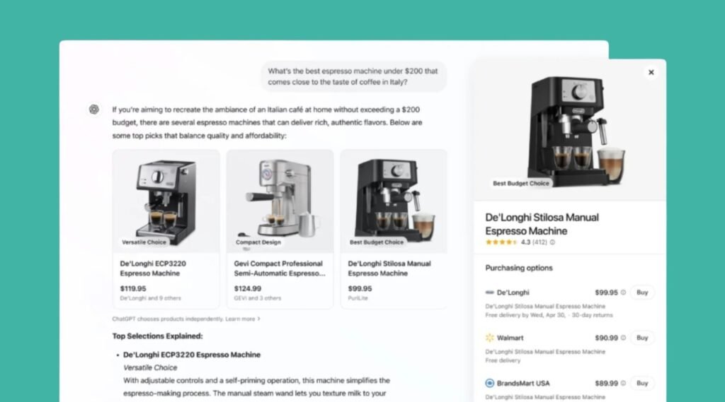 L'interface de Shopping, disponible pour les utilisateurs Pro, Plus and Free ChatGPT.